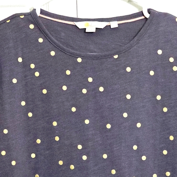Boden Blue Gold Polka Dot Tshirt 6 Ruffle Sleeve Casual Transitional Summ - Picture 2 of 7